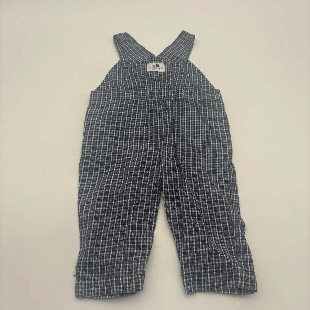 Vintage Gymboree Overall Boys 6-12 Months Blue Check Dog Sailboat Nautical
